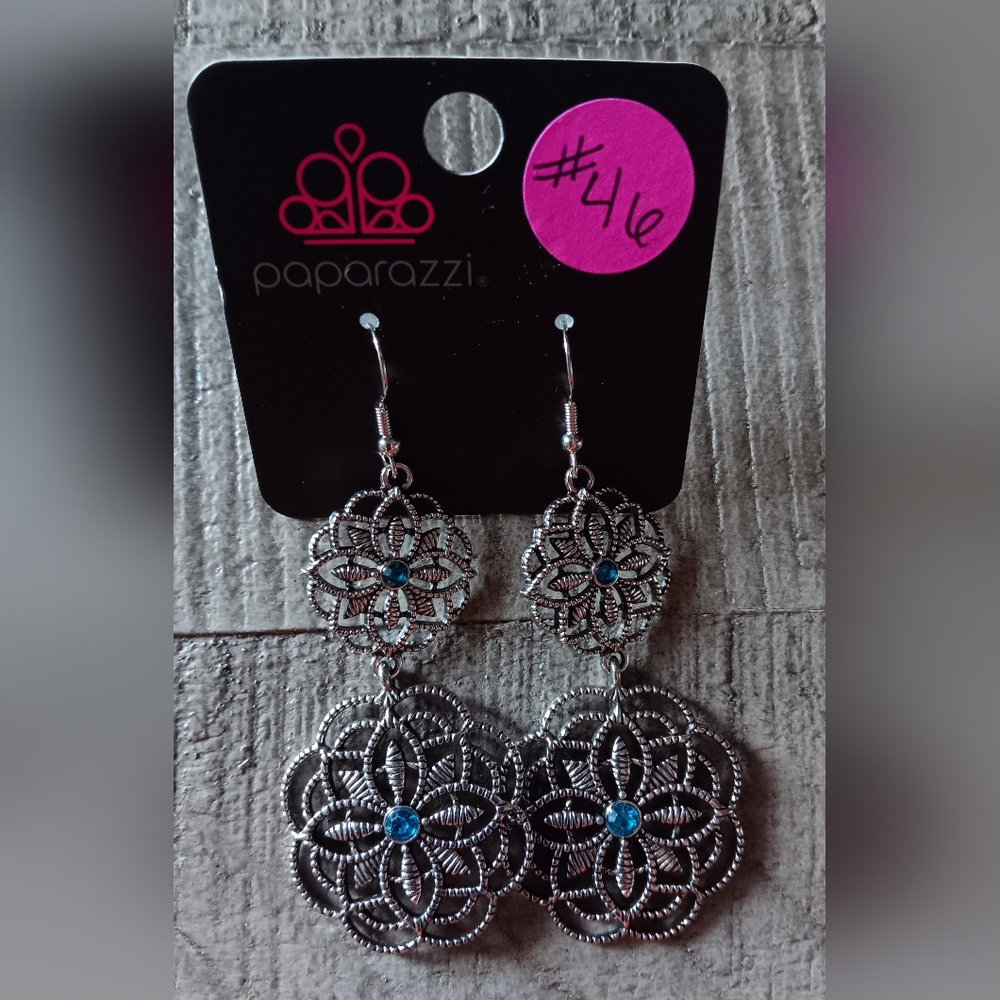 Paparazzi Silver Earrings with Blue Accents